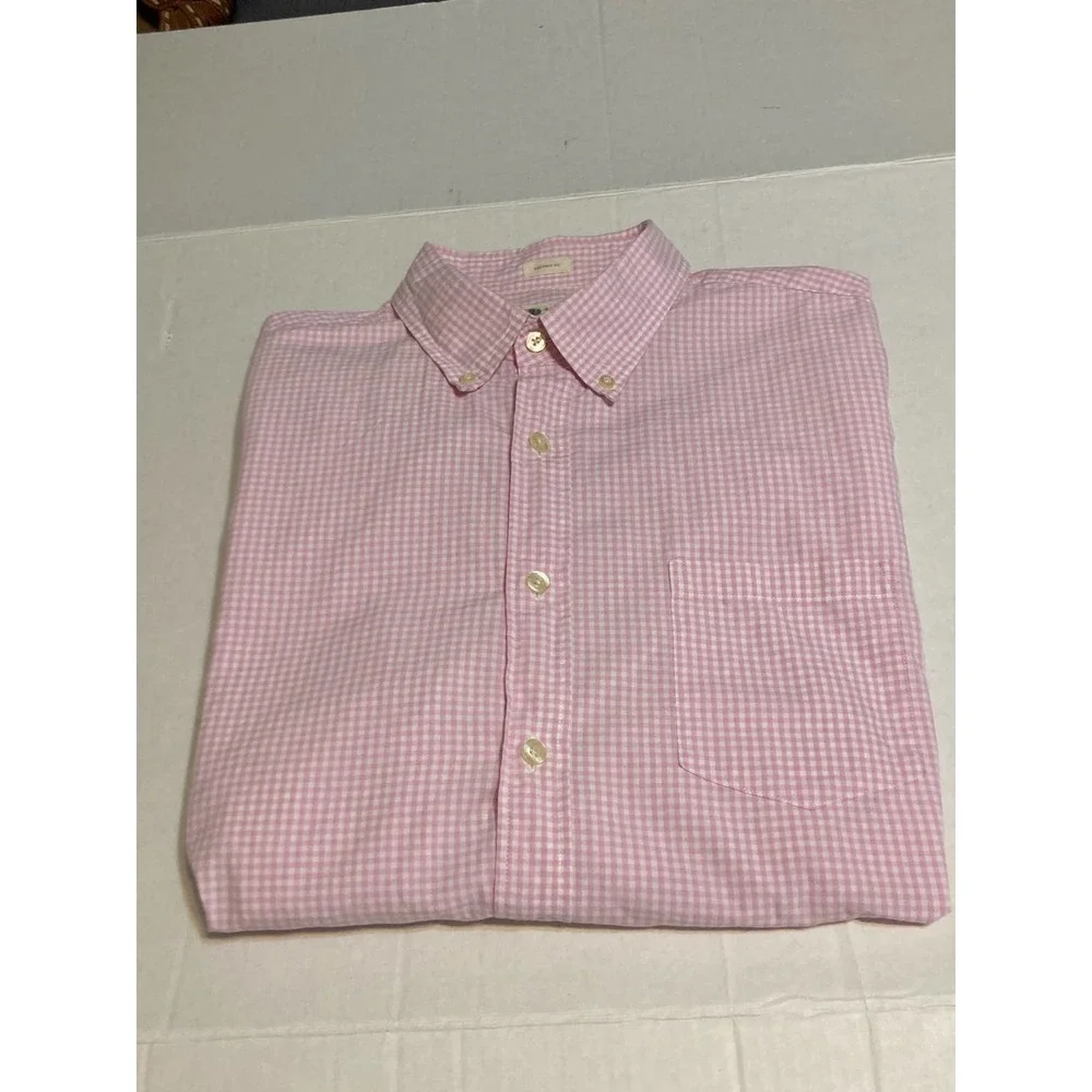 J. Crew Mens Long Sleeve‎ Button Up Tailored Fit 100% Pink Checked Cotton Size L